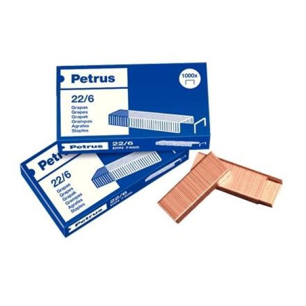 Petrus 22/6 Cobreadas 30 Hojas 1000 Grapas Patilla 6mm