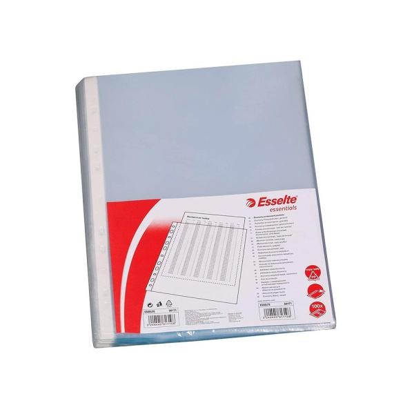 Esselte Pack de 100 Fundas Multitaladro Portadocumentos - Formato Folio - 16 Taladros - 80 Micras - Piel de Naranja - Color Transparente - 46134