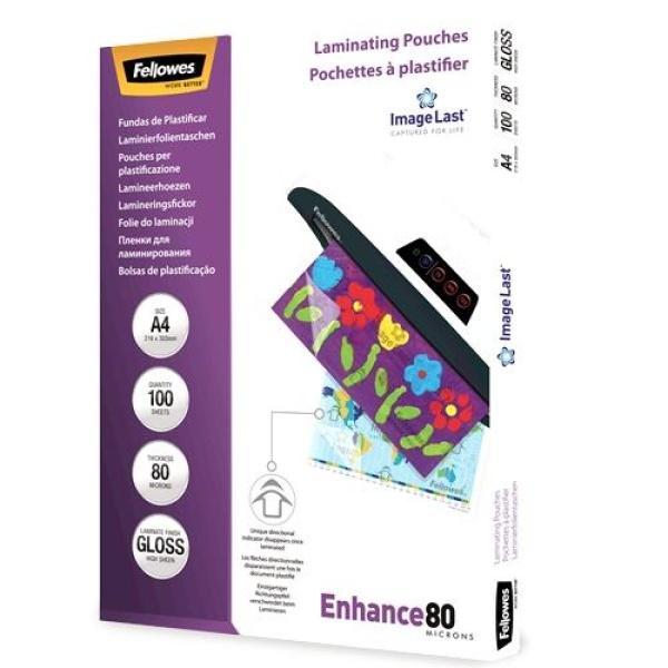 Fellowes Pack 100 Fundas Plastificar Brillo A4 - 80 Micras -Transparente