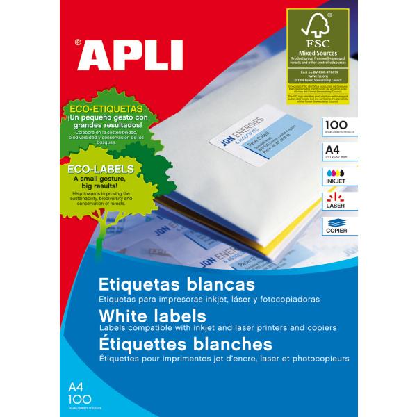 Caja Etiquetas blancas permanentes 210,0 x 297,0 mm 100 hojas