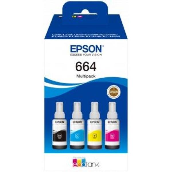 Original Epson 664 Pack de 4 Botellas de Tinta Originales C13T664640