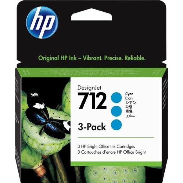 Original HP 712 Cyan Pack de 3 Cartuchos de Tinta Originales - 3ED77A