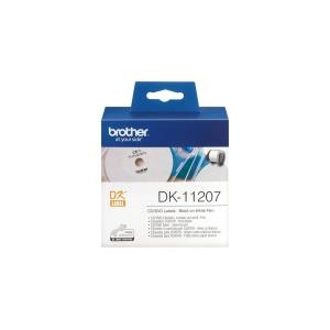 Original Brother DK11207 - Etiquetas Circulares para CD/DVD - 58 mm de Diametro - 100 Unidades - negro sobre  blanco