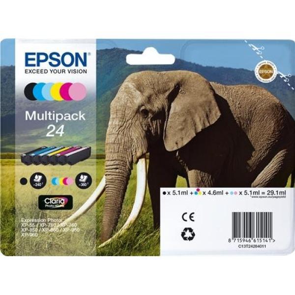Original Epson T2428 (24) Pack de 6 Cartuchos de Tinta Originales - C13T24284011