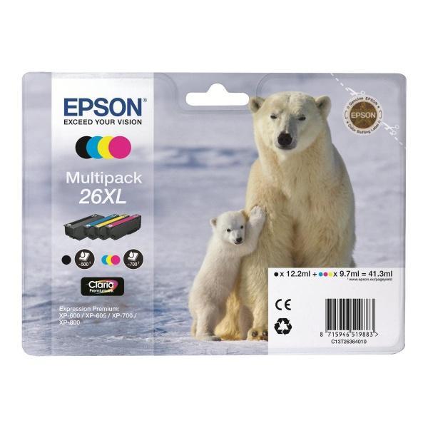 Original Epson T2636 (26XL) Pack de 4 Cartuchos de Tinta Originales - C13T26364010