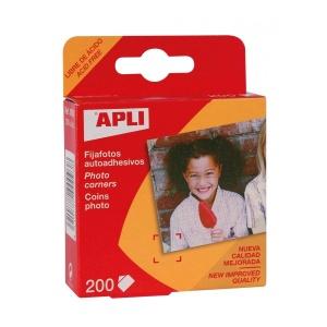 Apli Pack de 200 Fijafotos Autoadhesivos 18 x 17 mm - Solapa Triangular para Cantos de las Fotos - Facil Adherencia al Papel - 0093