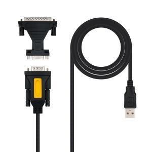 Nanocable Conversor USB a Serie Impresoras - Tipo A/M-RS232 DB9/M DB25/M - 1,8 m - Color Negro