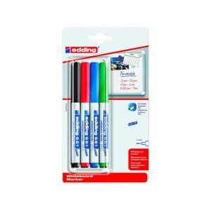 Edding 661 Pack de 4 Rotuladores para Pizarra Blanca - Punta Redonda - Trazo entre 1 y 2 mm. - Tinta Pigmentada - Borrable en Seco - Cuatro Colores