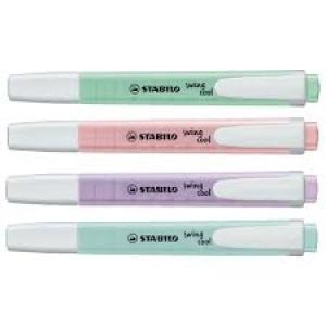 Stabilo Swing Cool Pastel Pack de 4 Marcadores Fluorescentes - Cuerpo Plano - Punta Biselada - Trazo entre 1 y 4mm - Tinta con Base de Agua - Colores Surtidos