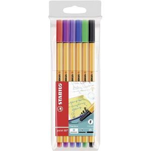 Stabilo Point 88 Pack de 6 Rotuladores de Punta Fina de Fibra - Trazo de 0.4 mm - Tinta con Base de Agua - Colores Surtidos