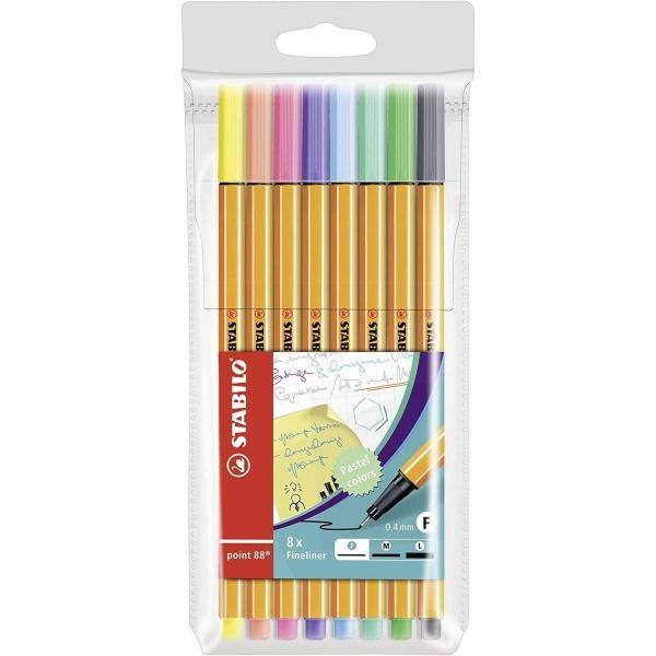 Stabilo Point 88 Pack de 8 Rotuladores de Punta Fina de Fibra - Trazo de 0.4 mm - Tinta con Base de Agua - Colores Surtidos Pastel