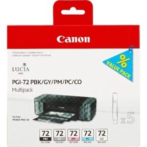 Original Canon PGI72 Pack de 5 Cartuchos de Tinta es - Negro Photo, Gris, Magenta Photo, Cyan Photo, Optimizador - 6403B007