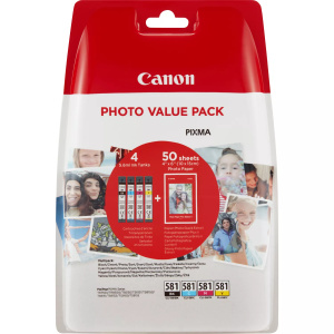 Original Canon CLI581 Pack de 4 Cartuchos de Tinta es - 50 Hojas de Papel Fotografico - 2106C005