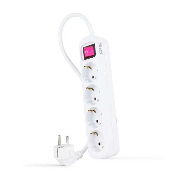 Nanocable Regleta de Proteccion con 4 Shuckos - Cable de 1.40m - Interruptor On Off - Color Blanco