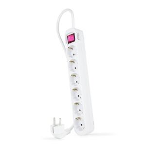 Nanocable Regleta de Proteccion con 6 Shuckos - Cable de 1.40m - Interruptor On Off - Color Blanco