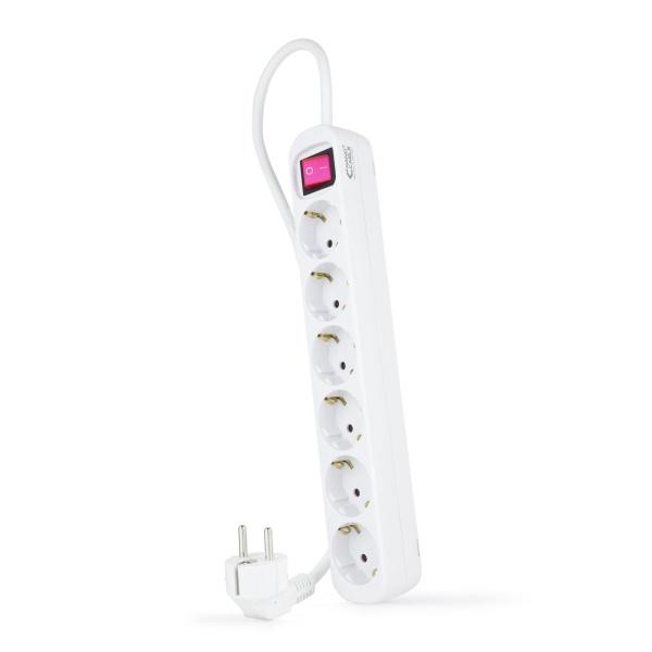 Nanocable Regleta de Proteccion con 6 Shuckos - Cable de 1.40m - Interruptor On Off - Color Blanco