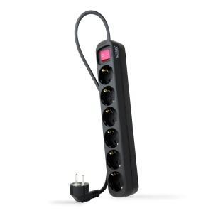 Nanocable Regleta de Proteccion con 6 Shuckos - Cable de 1.40m - Interruptor On Off - Color Negro