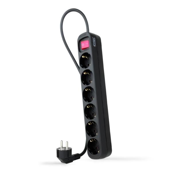 Nanocable Regleta de Proteccion con 6 Shuckos - Cable de 1.40m - Interruptor On Off - Color Negro