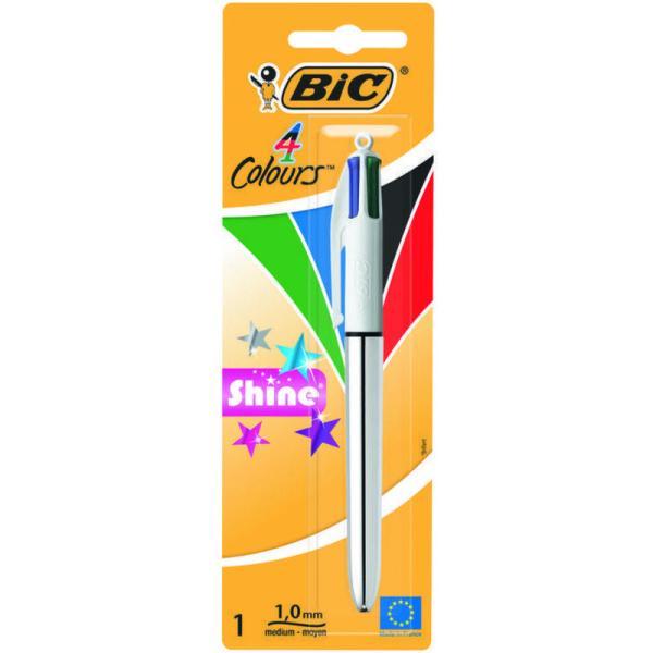 Bic 4 Colours Shine Boligrafo de Bola Retractil – Punta Media de 1.0mm – Tinta con Base de Aceite – 4 Colores de Tinta
