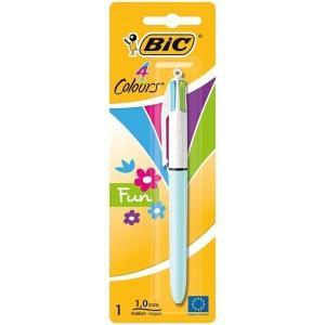 Bic 4 Colours Fun Boligrafo de Bola Retractil – Punta Media de 1.0mm – Tinta con Base de Aceite – Tinta de Colores: Rosa, Morado, Turquesa y Verde Lima
