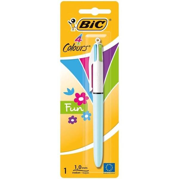 Bic 4 Colours Fun Boligrafo de Bola Retractil – Punta Media de 1.0mm – Tinta con Base de Aceite – Tinta de Colores: Rosa, Morado, Turquesa y Verde Lima