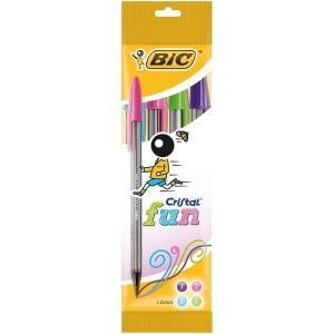 Bic Cristal Fun Pack de 4 Boligrafos de Bola – Punta Redonda de 1.6mm – Trazo 0.42mm – Tinta con Base de Aceite – Colores Surtidos