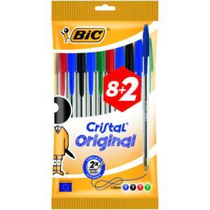 Bic Cristal Original Pack de 10 Boligrafos de Bola – Punta Redonda de 1.0mm – Trazo 0.4mm – Tinta con Base de Aceite – Colores Surtidos