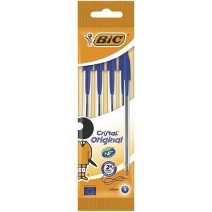 Bic Cristal Original Pack de 4 Boligrafos de Bola – Punta Redonda de 1.0mm – Trazo 0.4mm – Tinta con Base de Aceite – Color Azul