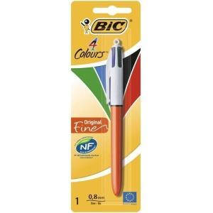 Bic 4 Colours Original Fine Boligrafo de Bola Retractil – Punta Fina de 0.8mm – Tinta con Base de Aceite – Cuerpo Rojo/Blanco – 4 Colores