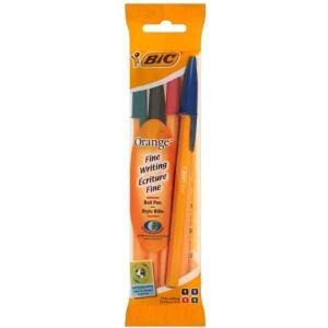 Bic Orange Original Fine Pack de 4 Boligrafos de Bola – Punta Redonda de 0.8mm – Trazo de 0.3mm – Tinta con Base de Aceite – Cuerpo Naranja – Colores Surtidos