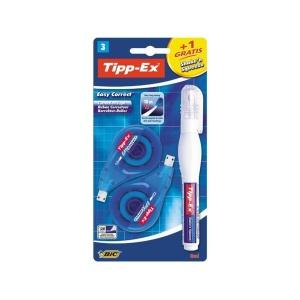 Tipp-Ex Easy Correct 2+1 Pack de 2 Cintas Correctoras 4.2mm x 12m Resistente, Escritura Instantanea + Shake'n Squeeze Lapiz Corrector 8ml Formula de Secado Rapido, Punta Metalica