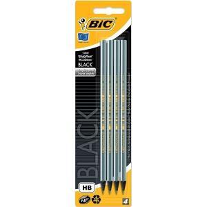 Bic Evolution Black Pack de 4 Lapices de Grafito Hexagonales - Mina HB Ultrarresistente - Sin Madera - No se Astilla