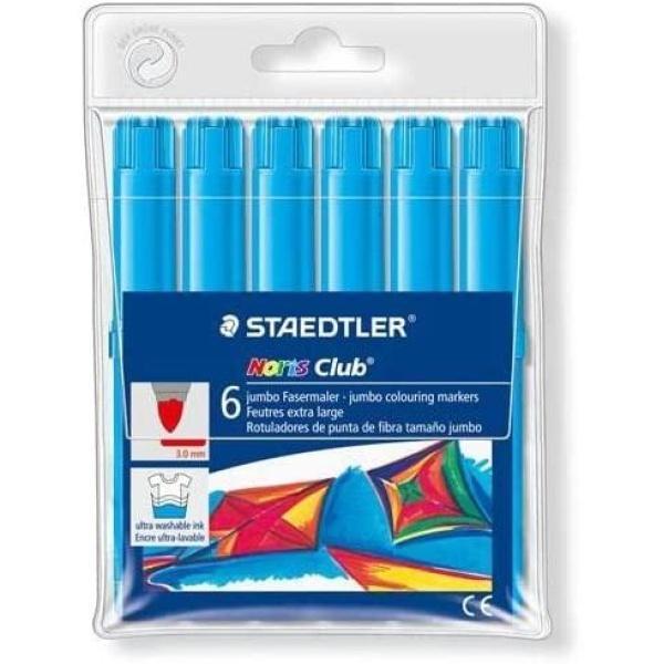 Staedtler Noris Watercolour 340 Pack de 6 Rotuladores de Gran Tamaño - Trazo 3mm Aprox - Lavable Facilmente - Tinta Base de Agua - Color Azul Claro