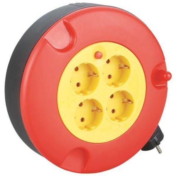 Enrollador Alargador con Proteccion Termica - 4 Shukos - Carga Maxima Enrollado 1100W, Desenrollado 3200W - Cable de 5m