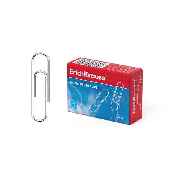 Original Erichkrause Caja de 100 Clips Metalicos 33mm - Acero Revestido de Zinc - Alta Resistencia y Durabilidad - Color Acero