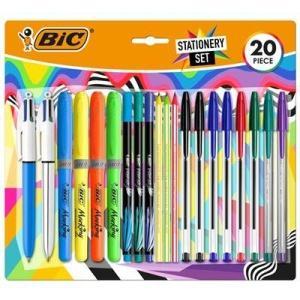 Original Bic Escritura Multicolor Pack de 20 Piezas Variadas - 6 Bic Cristal Original, 2 Bic Cristal Fun, 2 Bic 4 Colores, 3 Bic Intensity Fine, 4 Bic Highlighter Grip y 3 Bic Evolution Stripes HB