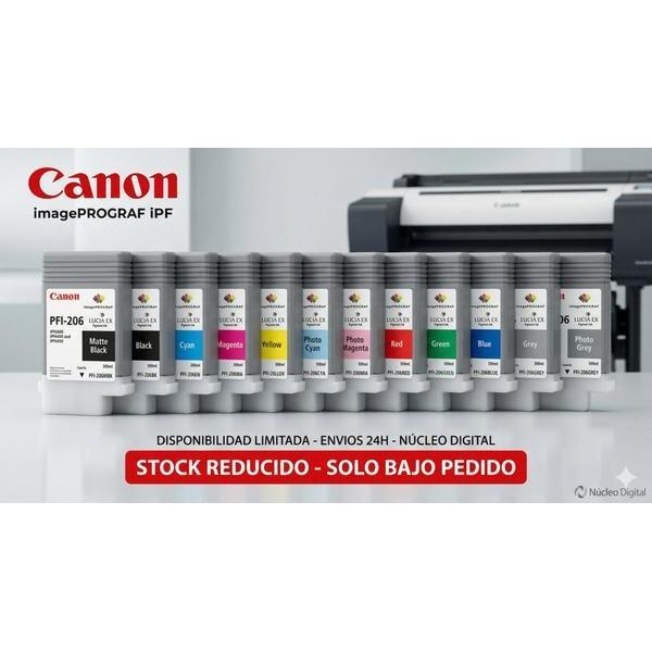 Gama completa de cartuchos originales Canon PFI-206 Lucia EX de 300ml con aviso de stock reducido y venta bajo pedido - Núcleo Digital