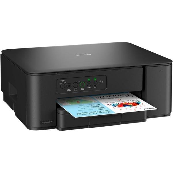 Impresora multifunción Brother DCP-J1260W con la tapa del escáner levantada, lista para digitalizar. WiFi y Dúplex. Disponible con envío 24h en Núcleo Digital.