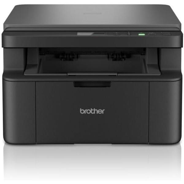 Ángulo tres cuartos a la izquierda mostrando el perfil estilizado y la salida de papel del equipo multifunción Brother. WiFi, 20ppm. Disponible con envío 24h en Núcleo Digital.
